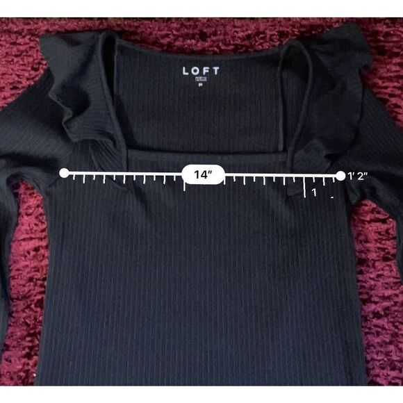 Women’s Black Ribbed Longsleeve Top Flutter Shoulders MEDIUM - Picture 5 of 8